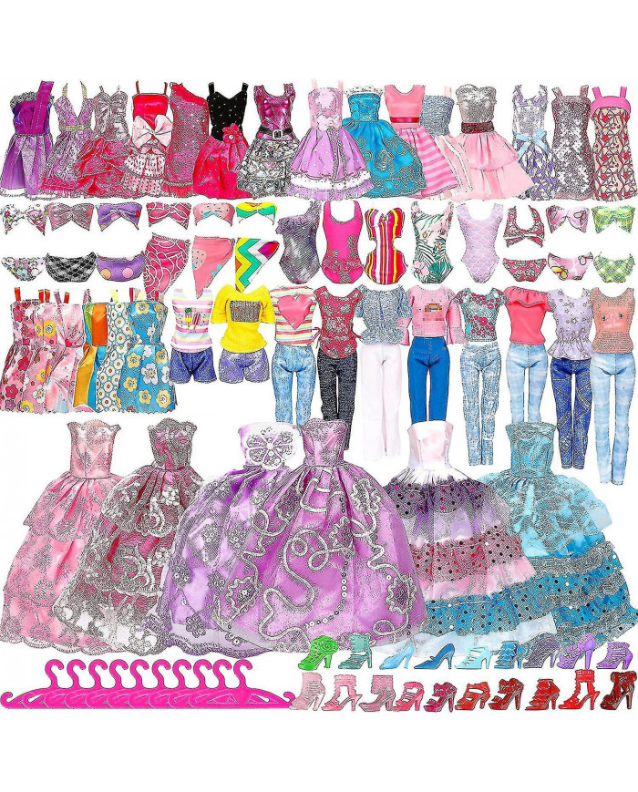 50pcs / set Barbie Poupée Robes Chaussuresbijoux Vêtements Accessoires Habillage Jeu Pour 30cm Poupée - shengX