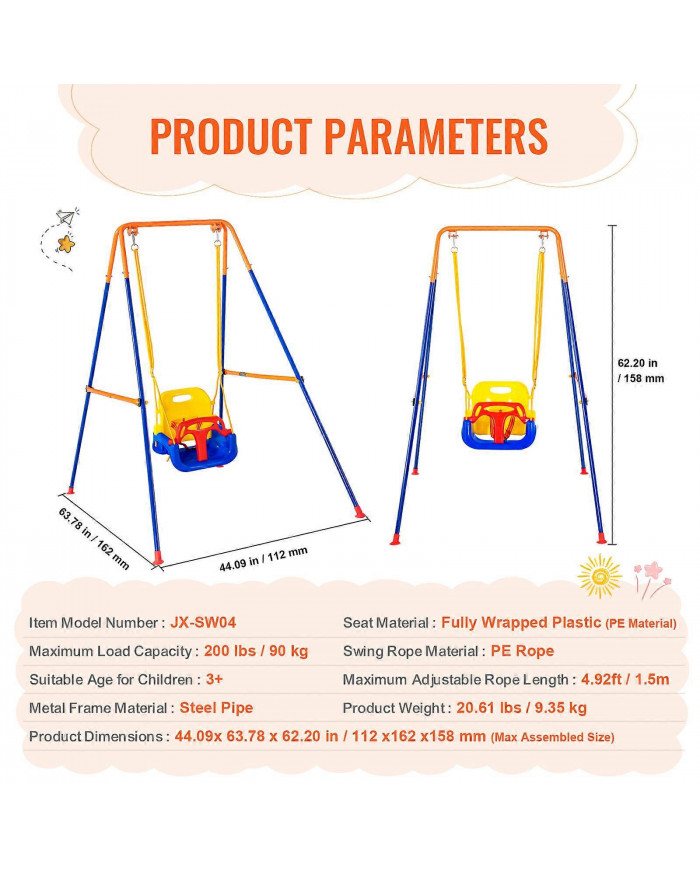 Balançoires pour jardin, balançoire 3-en-1 pour tout-petits avec 4 sacs de sable, pour les tout-petits de 6 à 36 [...]
