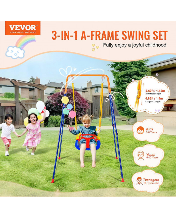 Balançoires pour jardin, balançoire 3-en-1 pour tout-petits avec 4 sacs de sable, pour les tout-petits de 6 à 36 [...]