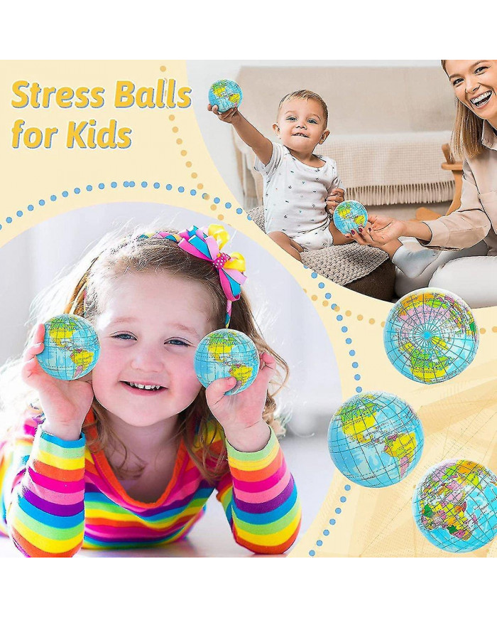 20 Pack Earth Stress Balls, 2,5 pouces Earth Theme Squeeze Balls, stress Relief Balls Squeeze Anxiety