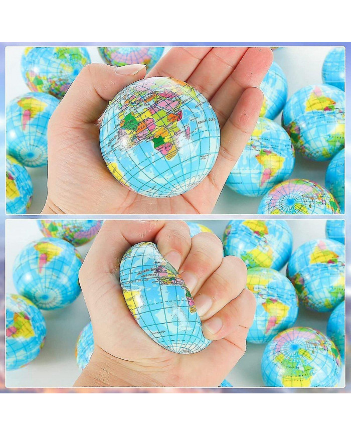 20 Pack Earth Stress Balls, 2,5 pouces Earth Theme Squeeze Balls, stress Relief Balls Squeeze Anxiety