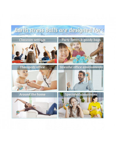 20 Pack Earth Stress Balls, 2,5 pouces Earth Theme Squeeze Balls, stress Relief Balls Squeeze Anxiety