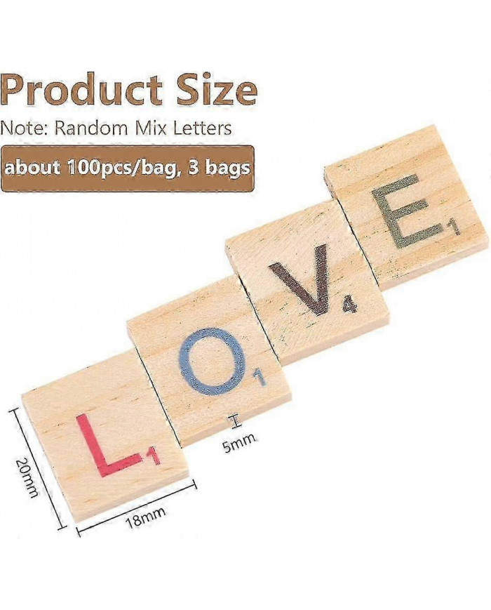 300pcs tuiles de lettres en bois colorées aléatoires lettres majuscules mixtes en bois tuiles de scrabble colorées [...]