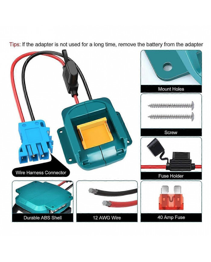 Adaptateur de roue d’alimentation pour batterie 18V avec connecteur de faisceau de câbles et fusible pour roue [...]