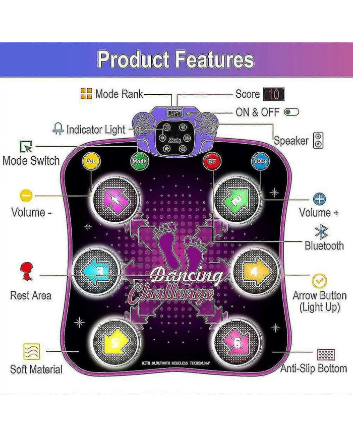 Kids Dance Mat For 3 4 5 6 7 8 9 10+ Year Old With Bluetooth, Music Dance Pad With Light Up 6 Arrows, Electronic [...]