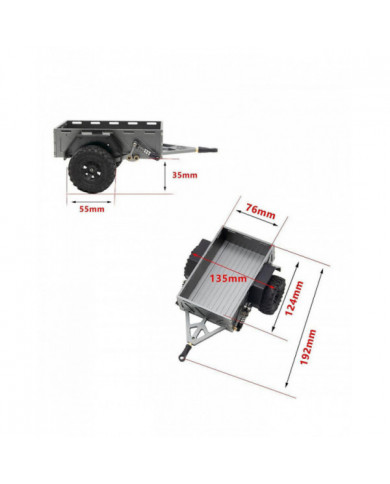 Remorque métallique avec pneus réglés pour 1/18 Rc Crawler Car Traxxas Upgrade Dz (noir)