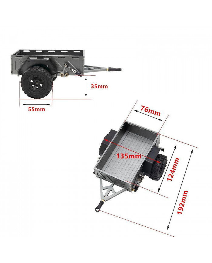 Remorque métallique avec pneus réglés pour 1/18 Rc Crawler Car Traxxas Upgrade Dz (noir)