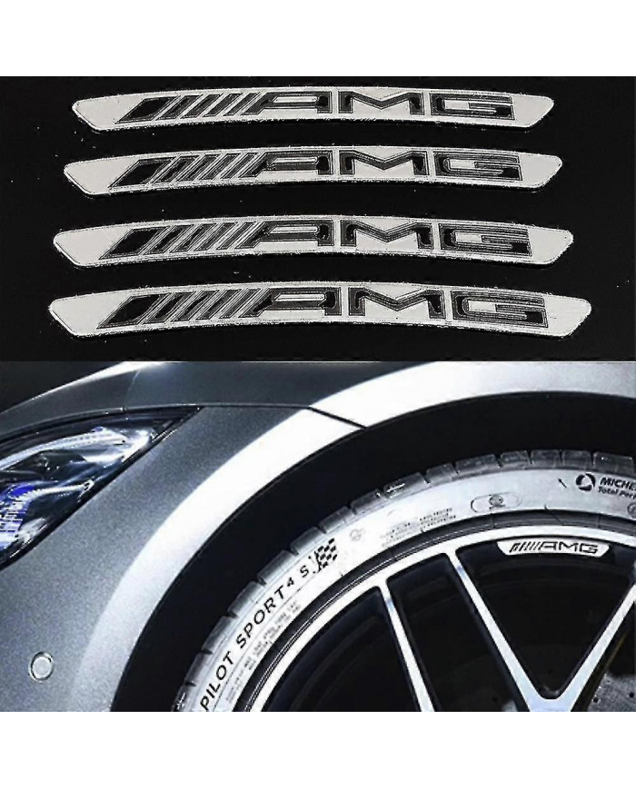 4pcs Alliage Mercedes Amg Jante Jante Autocollant Emblème Badge Argent