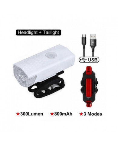 USB Rechargeable Bike Light Waterproof Bicycle Headlight Front Back Rear Light Cycling