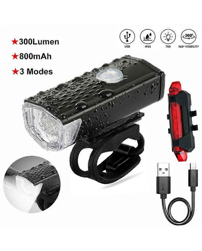 USB Rechargeable Bike Light Waterproof Bicycle Headlight Front Back Rear Light Cycling