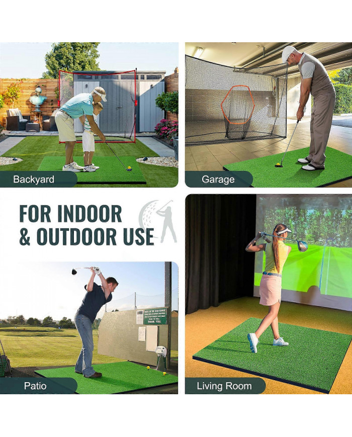 Golf Hitting Mat, 5x4ft Artificial Turf Golf Hitting Mat, Golf Hitting Training Aids with 6 Golf Tees