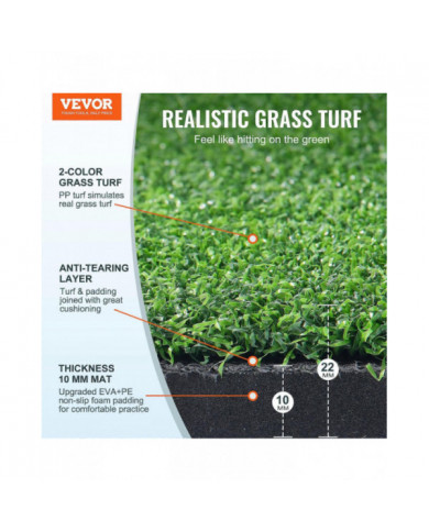 Golf Hitting Mat, 5x4ft Artificial Turf Golf Hitting Mat, Golf Hitting Training Aids with 6 Golf Tees