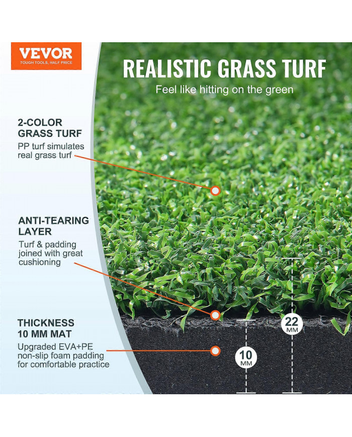 Golf Hitting Mat, 5x4ft Artificial Turf Golf Hitting Mat, Golf Hitting Training Aids with 6 Golf Tees