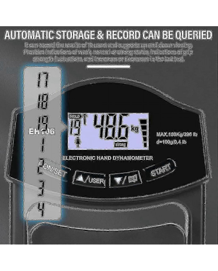 Caraele Grip Strength Tester, 396lbs / 180kg Digital Hand Dynamometer Grip Strength Meter Usb Lcd Screen Hand