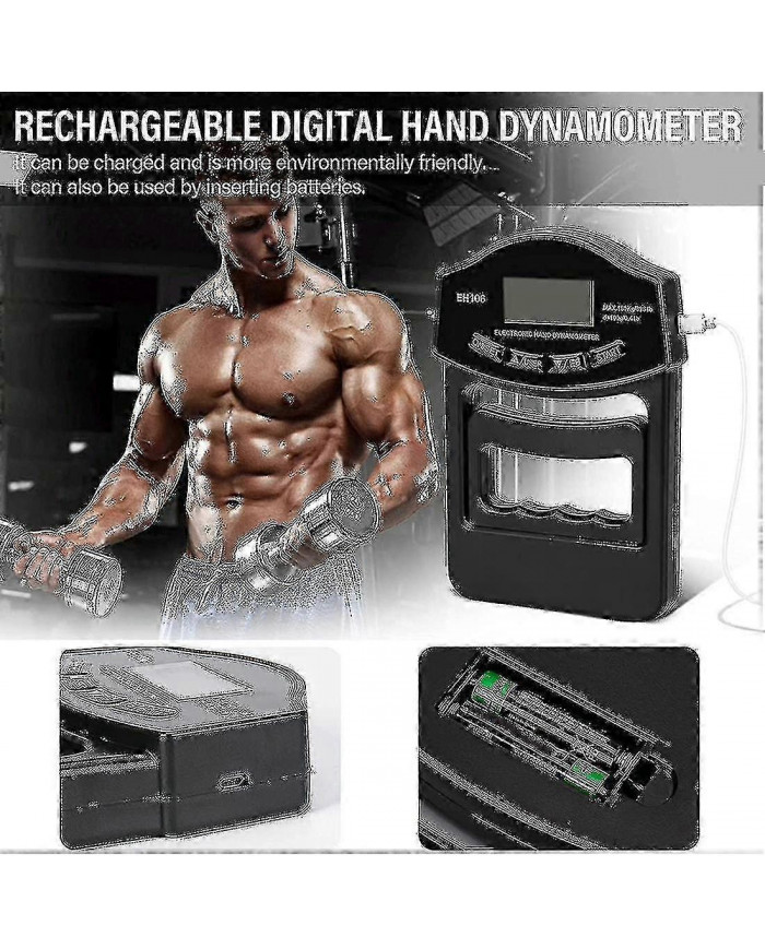 Caraele Grip Strength Tester, 396lbs / 180kg Digital Hand Dynamometer Grip Strength Meter Usb Lcd Screen Hand