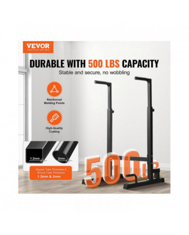 Dip Bar, capacité de 500 lb, station de dips à hauteur réglable, barres parallèles pour la musculation à domicile