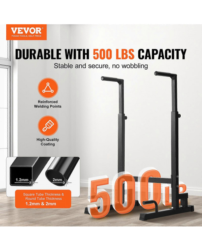 Dip Bar, capacité de 500 lb, station de dips à hauteur réglable, barres parallèles pour la musculation à domicile