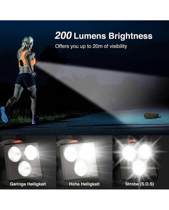 Feu de course, Feu de course LED rechargeable USB, 120 Lumière de poitrine réglable, 500 lumens, Feu de [...]