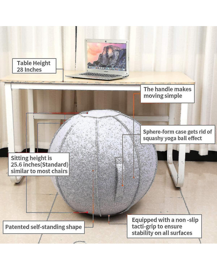 Chaise de balle assise de 65 cm pour bureau, dortoir et maison, ballon de yoga d’exercice de Pilates avec [...]