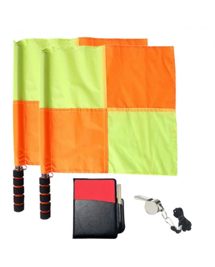 Jeu de drapeau d’arbitre de football, cartons jaunes rouges avec cahier et crayon, entraîneur arbitre acier [...]