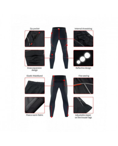 Pantalon de cyclisme pour hommes Polaire thermique d’hiver Vélo de route Pantalon de sport de vélo Coupe-vent