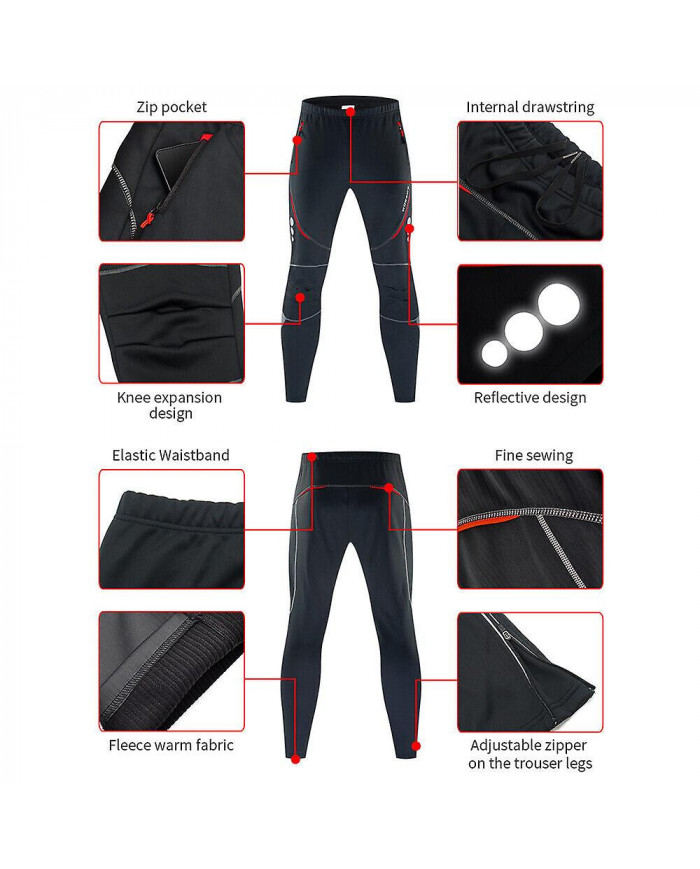 Pantalon de cyclisme pour hommes Polaire thermique d’hiver Vélo de route Pantalon de sport de vélo Coupe-vent
