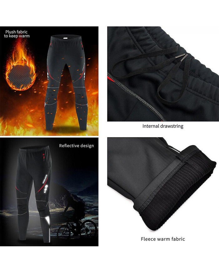 Pantalon de cyclisme pour hommes Polaire thermique d’hiver Vélo de route Pantalon de sport de vélo Coupe-vent