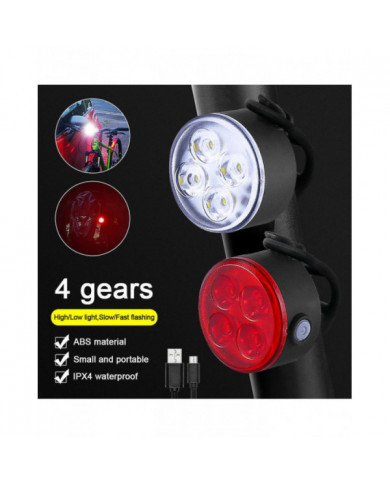 2 Pcs Mini lumière arrière avant Set 4 Led USB Charging Bike Light 4 Led Front Bike Lamp Cycling Tailight Bicycle [...]
