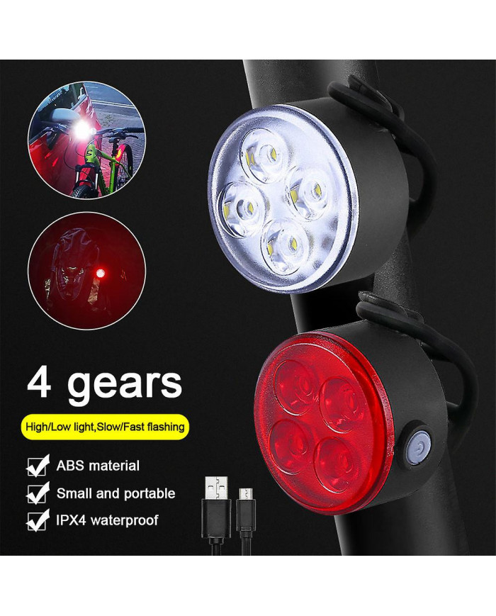 2 Pcs Mini lumière arrière avant Set 4 Led USB Charging Bike Light 4 Led Front Bike Lamp Cycling Tailight Bicycle [...]