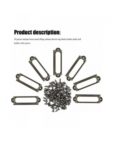 50pcs Supports d’étiquettes en métal pour tiroirs de meubles Armoires Cartes Plaques signalétiques Cadres avec vis [...]