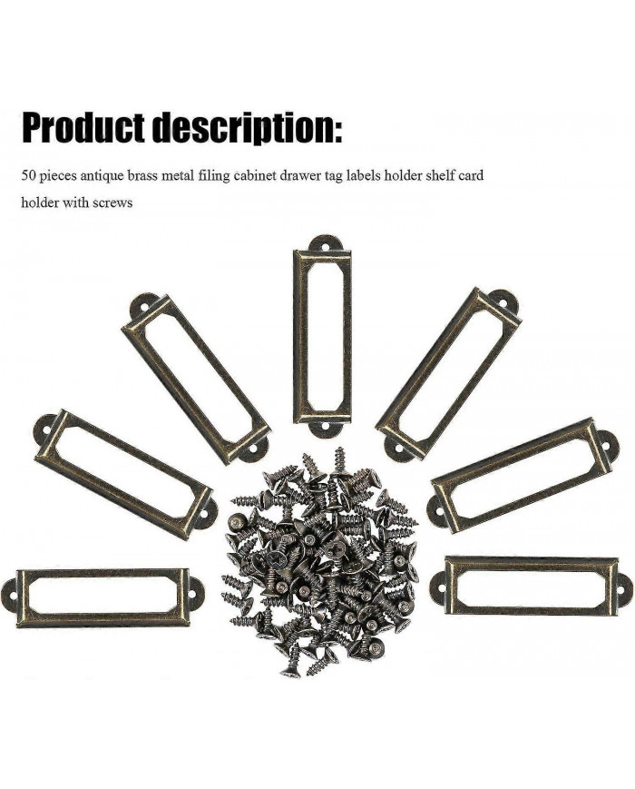50pcs Supports d’étiquettes en métal pour tiroirs de meubles Armoires Cartes Plaques signalétiques Cadres avec vis [...]