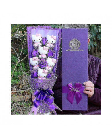 6 chats Sanrio Anime Hello Kitty Bouquet Peluche Poupée en peluche Kawaii Soap Fleur Cadeau Box Rose Fleur Cartoon [...]