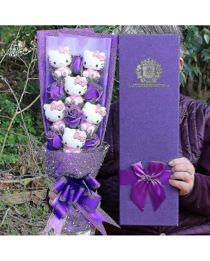 6 chats Sanrio Anime Hello Kitty Bouquet Peluche Poupée en peluche Kawaii Soap Fleur Cadeau Box Rose Fleur Cartoon [...]