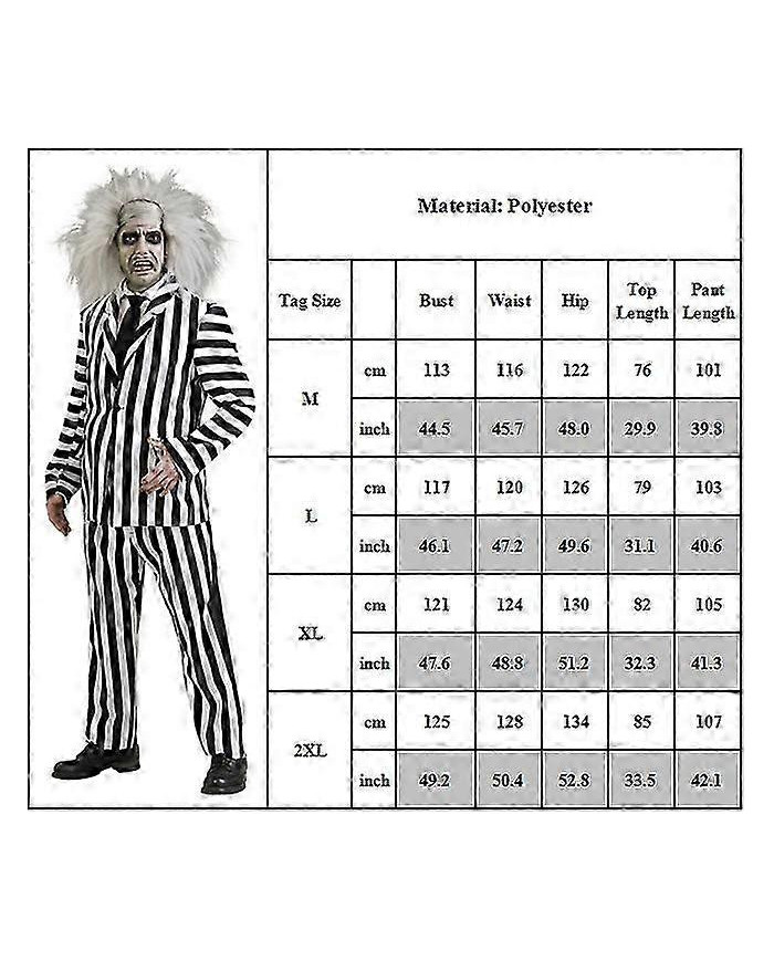 Crazy Ghost Beetlejuice Party Outfits Adults Halloween Carnival Fancy Dress Costume Set - JA