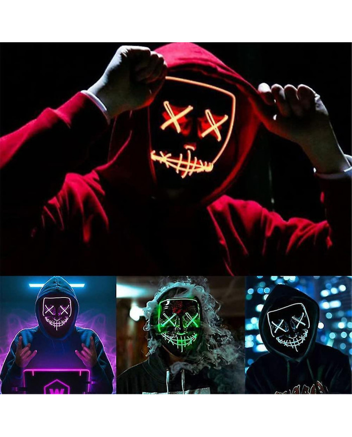 Glowing Mask Halloween Light Up Mask Led Mask, Led Glowing Halloween Holiday Party Carnaval Cosplay Scary Glowing Mask