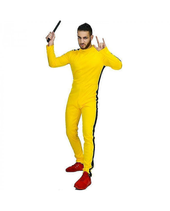 Adultes Une Pièce Jumpsuit Costume Jaune Kungfu Uniformes Halloween Costume