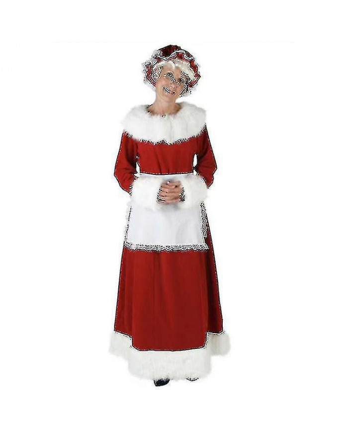 Mme Claus Pinafore Robe avec tablier Père Noël Costume adulte femme