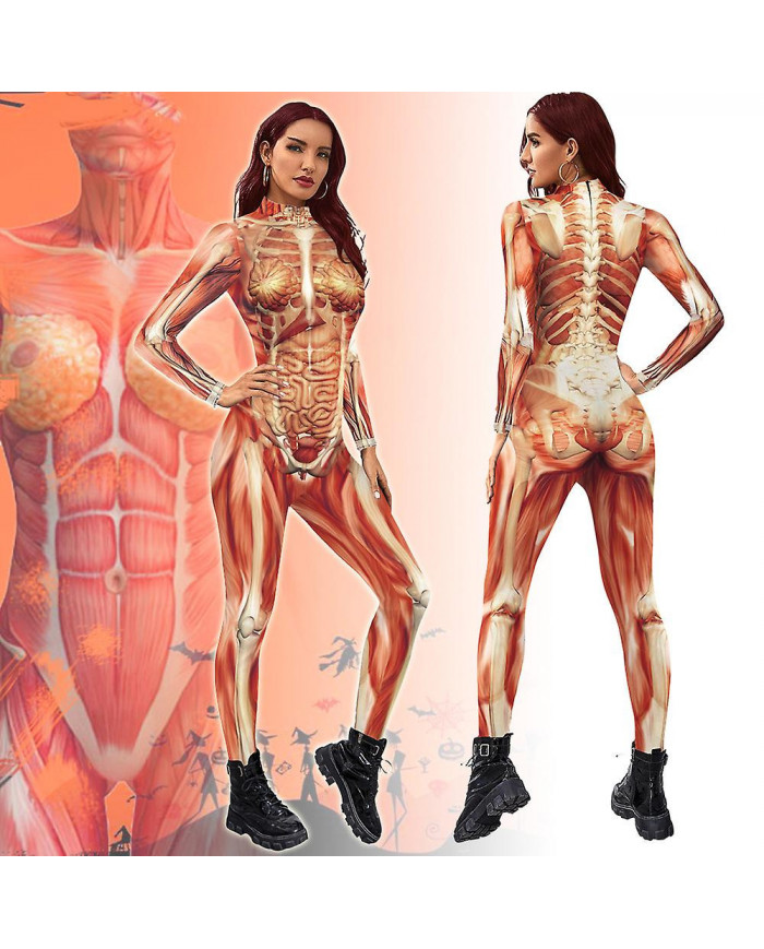 Halloween 3d Party Muscle Printed Jumpsuit Elastic Human Anatomy Body Bodysuit Cosplay Costume Catsuit