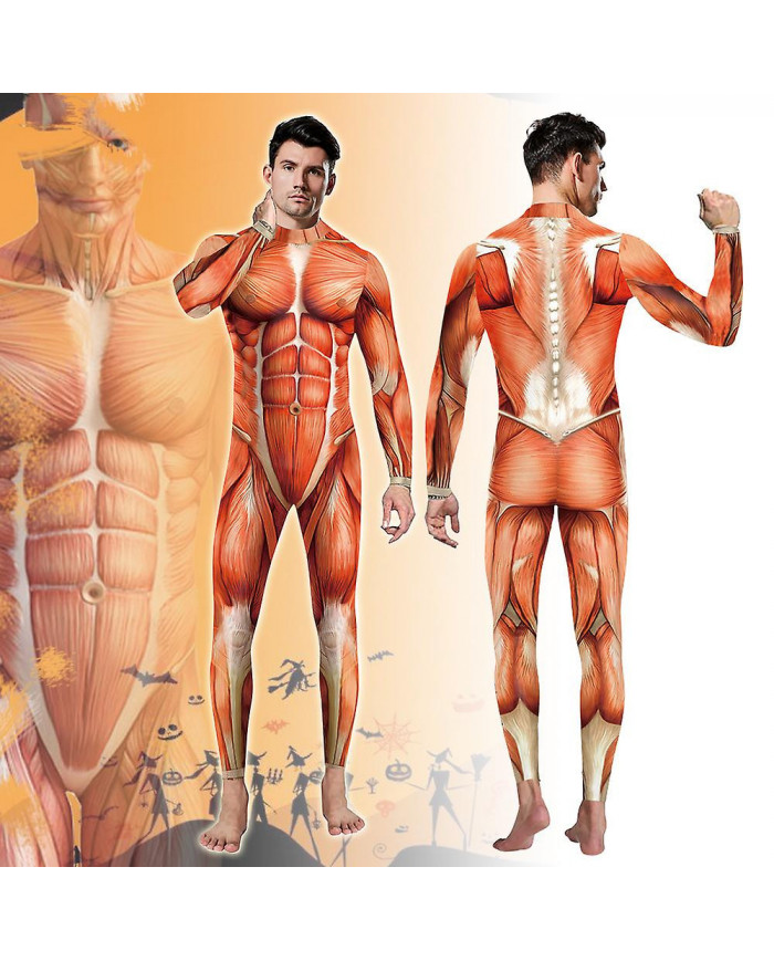 Halloween 3d Party Muscle Printed Jumpsuit Elastic Human Anatomy Body Bodysuit Cosplay Costume Catsuit