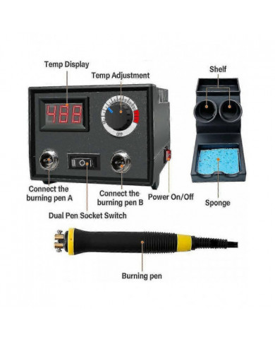 Pyrographie Kit de combustion de bois Outil de poêle à bois Dual Pen 60w Mise à niveau Machine de pyrographie réglable