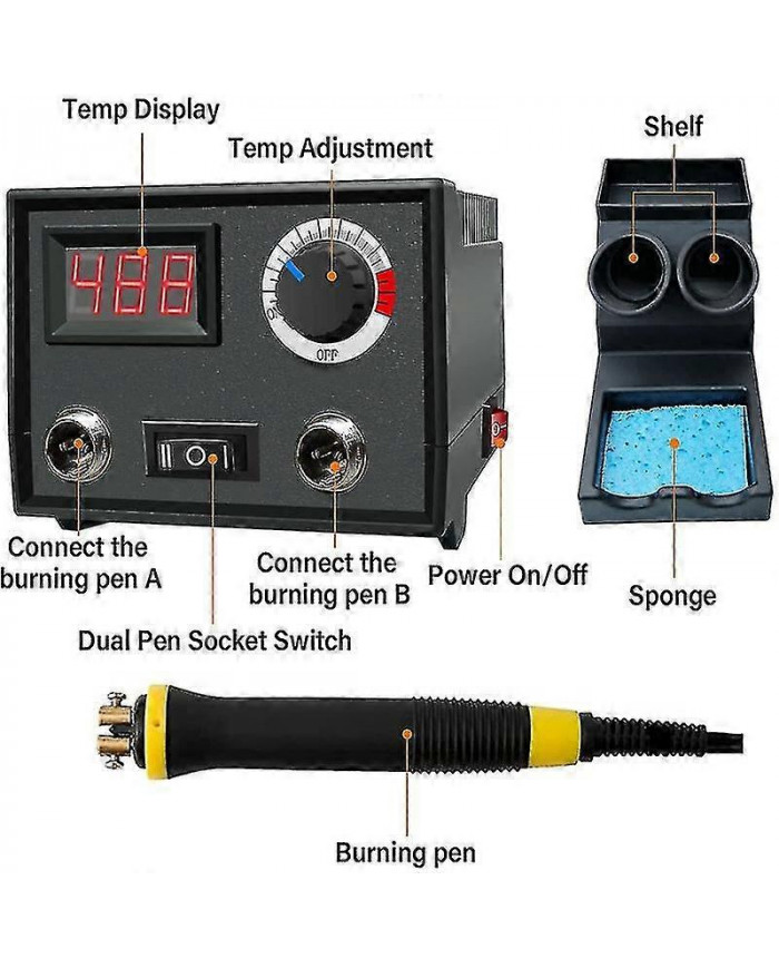 Pyrographie Kit de combustion de bois Outil de poêle à bois Dual Pen 60w Mise à niveau Machine de pyrographie réglable
