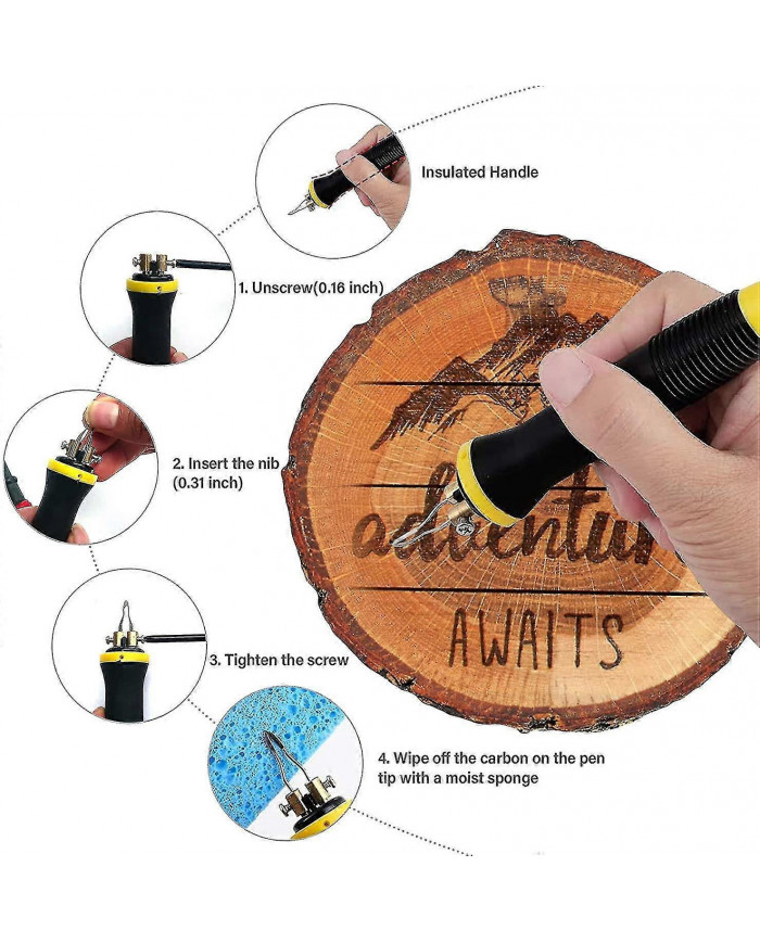 Pyrographie Kit de combustion de bois Outil de poêle à bois Dual Pen 60w Mise à niveau Machine de pyrographie réglable