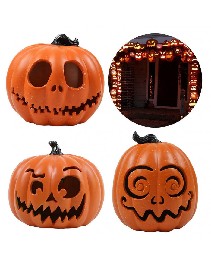 Halloween Pumpkin Lantern Light Up Scary Face Pumpkin Lamp Realistic Outdoor Halloween Decoration for Porch Lawn Garden