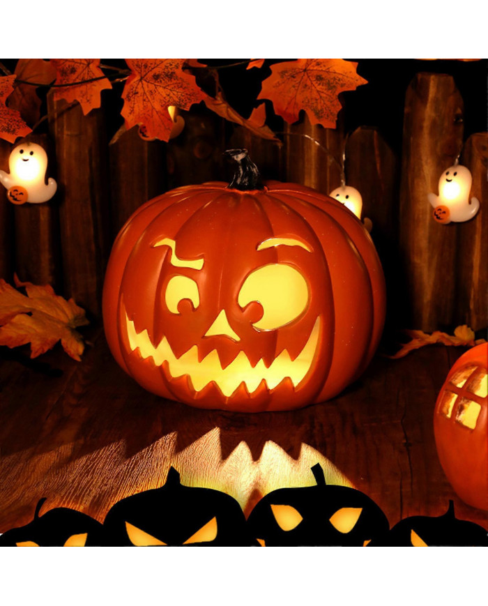 Halloween Pumpkin Lantern Light Up Scary Face Pumpkin Lamp Realistic Outdoor Halloween Decoration for Porch Lawn Garden