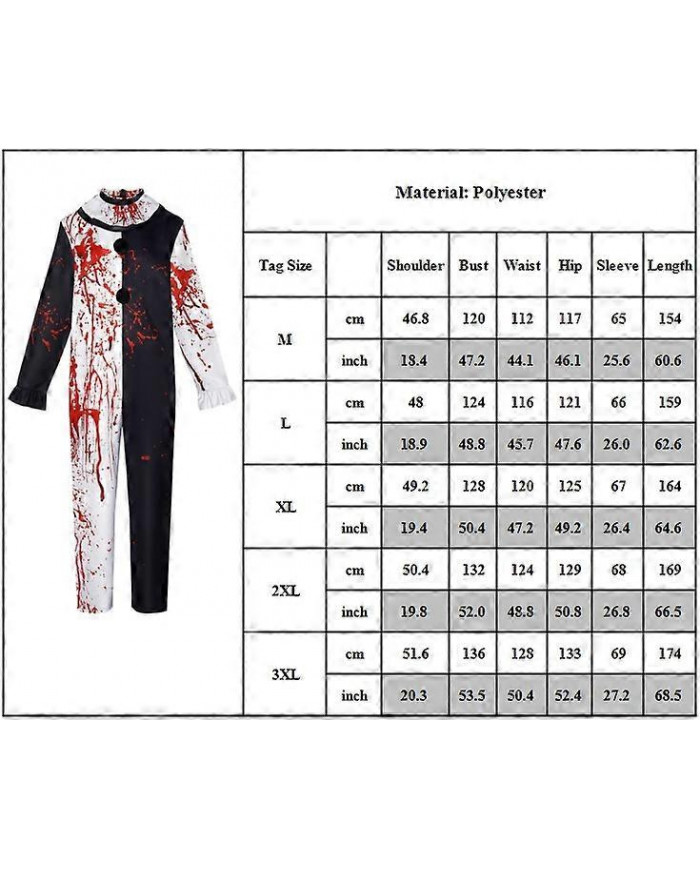 Halloween Cosplay Terrifier Bloodstain Clown Costume Combinaison Unisexe Femmes Hommes Fête Fantaisie Dres Tenue