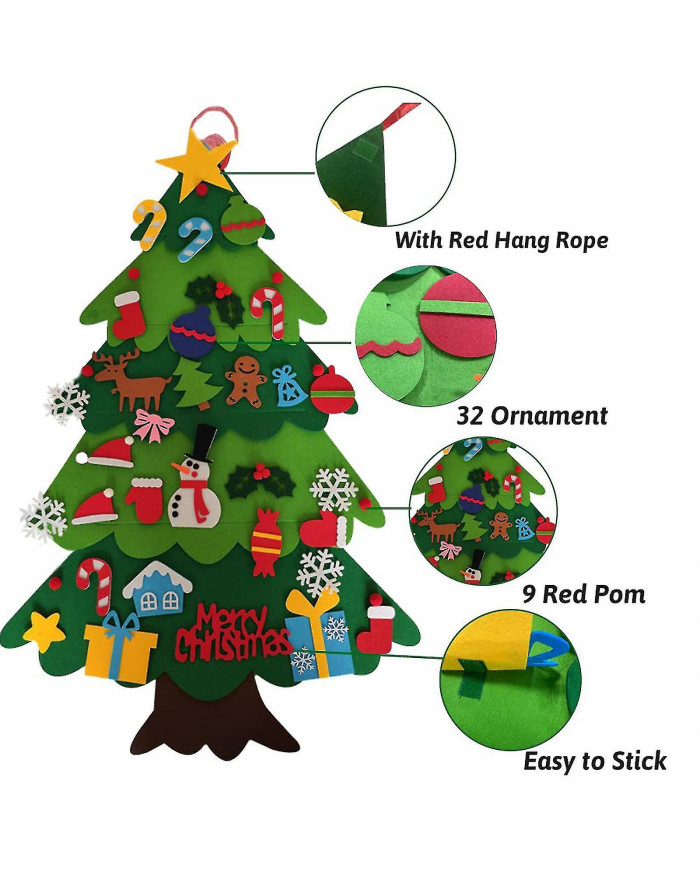 Bricolage Feutre Arbre de Noël Pour Enfants Cadeau, avec Détachable 32 Pcs Ornements Pour Noël Nouvel An Décor