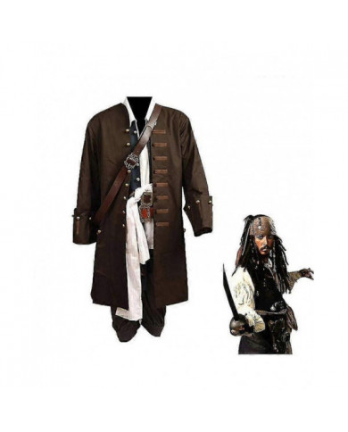 Pirates Of The Caribbean Cosplay Costume Movie Jack Sparrow Cosplay Full Set Costume Club Halloween Party Show Outfit