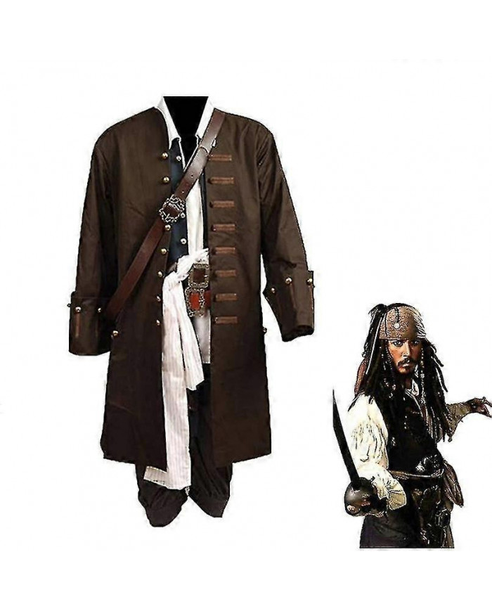 Pirates Of The Caribbean Cosplay Costume Movie Jack Sparrow Cosplay Full Set Costume Club Halloween Party Show Outfit