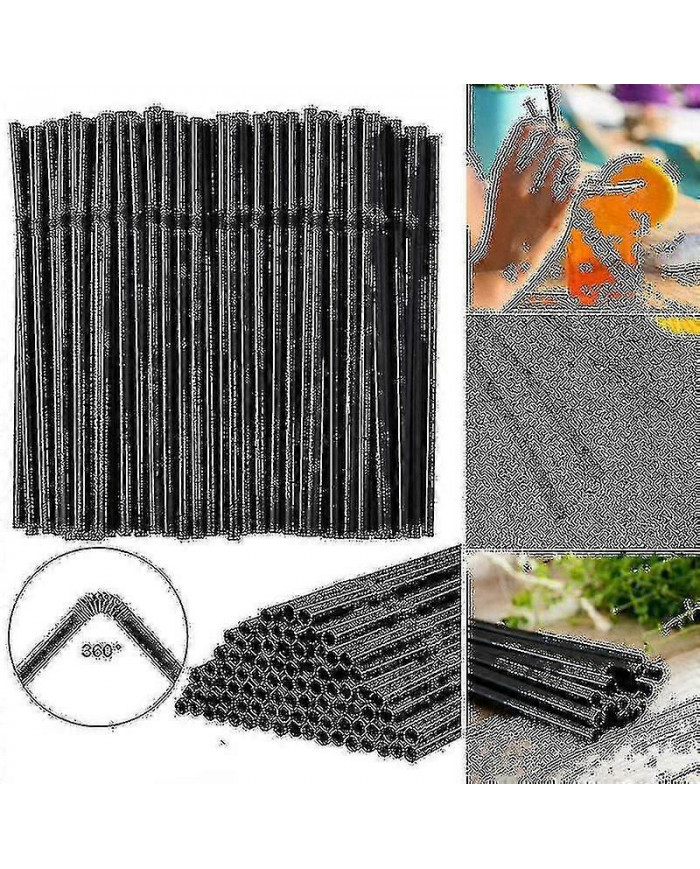 500/200/100pcs Flexible Bendy Black Drinking Straws En plastique Pailles jetables