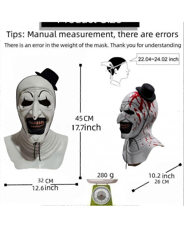 Terrifier Clown Masque Effrayant Joker Tueur Sanglant Halloween Masques Horreur Cosplay Costume Accessoires pour adultes